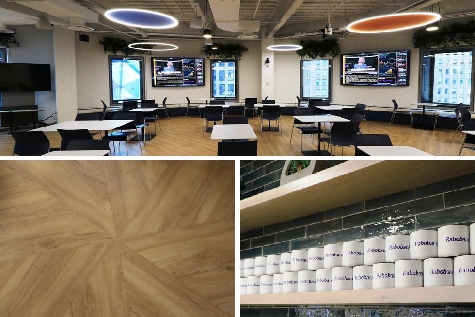 The rotunda, a flexible use space is a hub of activity for a meal break, meeting. or large group presentation.